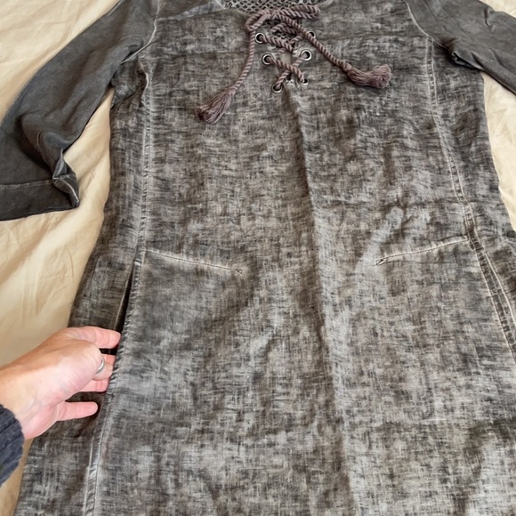 Size M / 36 - Sandwich - Linen Tunic Dress - grey knee length ¾ sleeves, classic - Picture 5 of 16